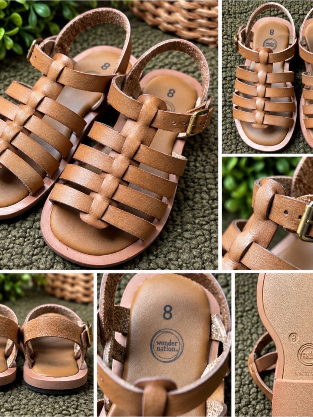 wonder nation Tan Brown Strappy Fisherman Sandals for Kids
